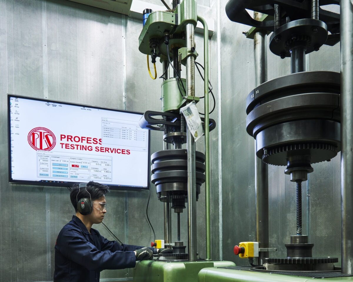 A mechanical specialist from PTS conducting fatigue test in a controlled room
