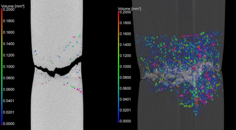 Porosity Distribution within welded coupon with colour code using 3D Scan with X-ray