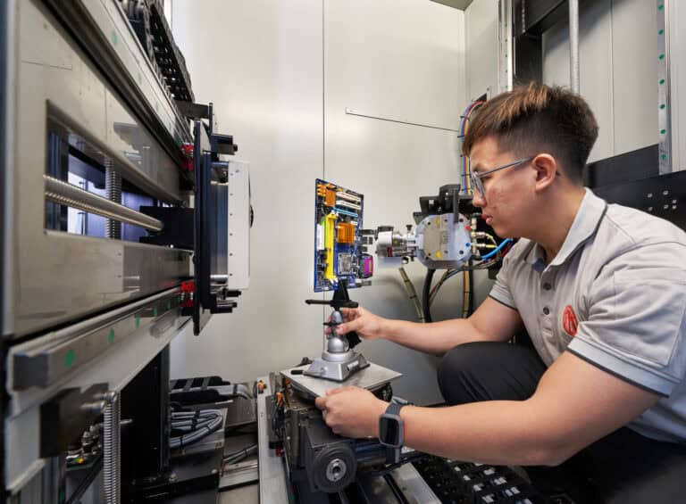 A PTS technician sets up a sample for 3D X-ray computed tomography